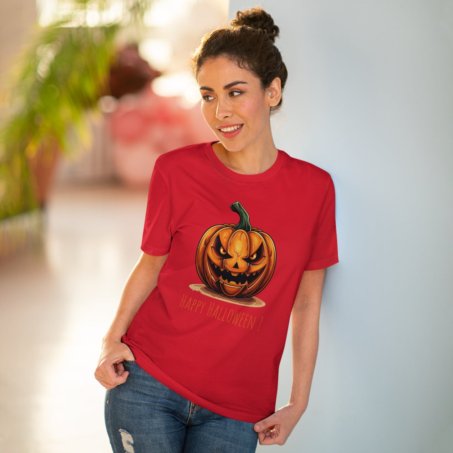 Happy Halloween Eco-Friendly Tee: Scary Pumpkin Design