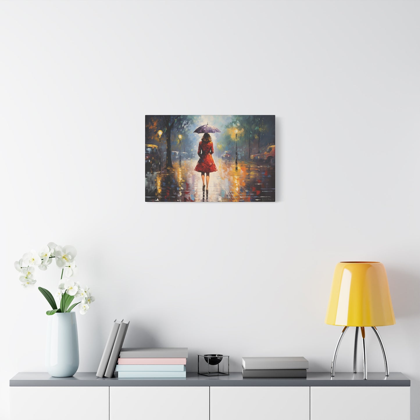 Elegant Woman in Parisian Rain: Premium Cotton Canvas Art