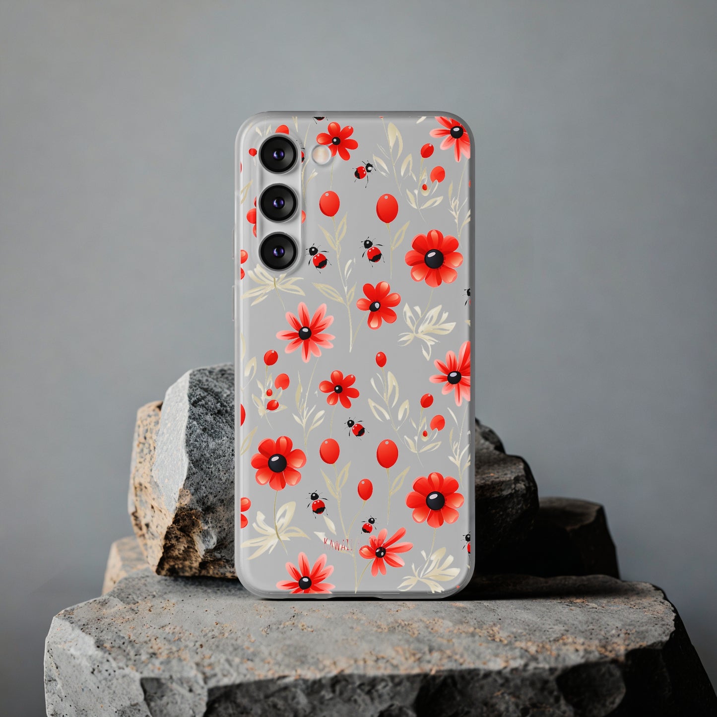 Red Flowers & Cute Bugs: Transparent Flexi Phone Case