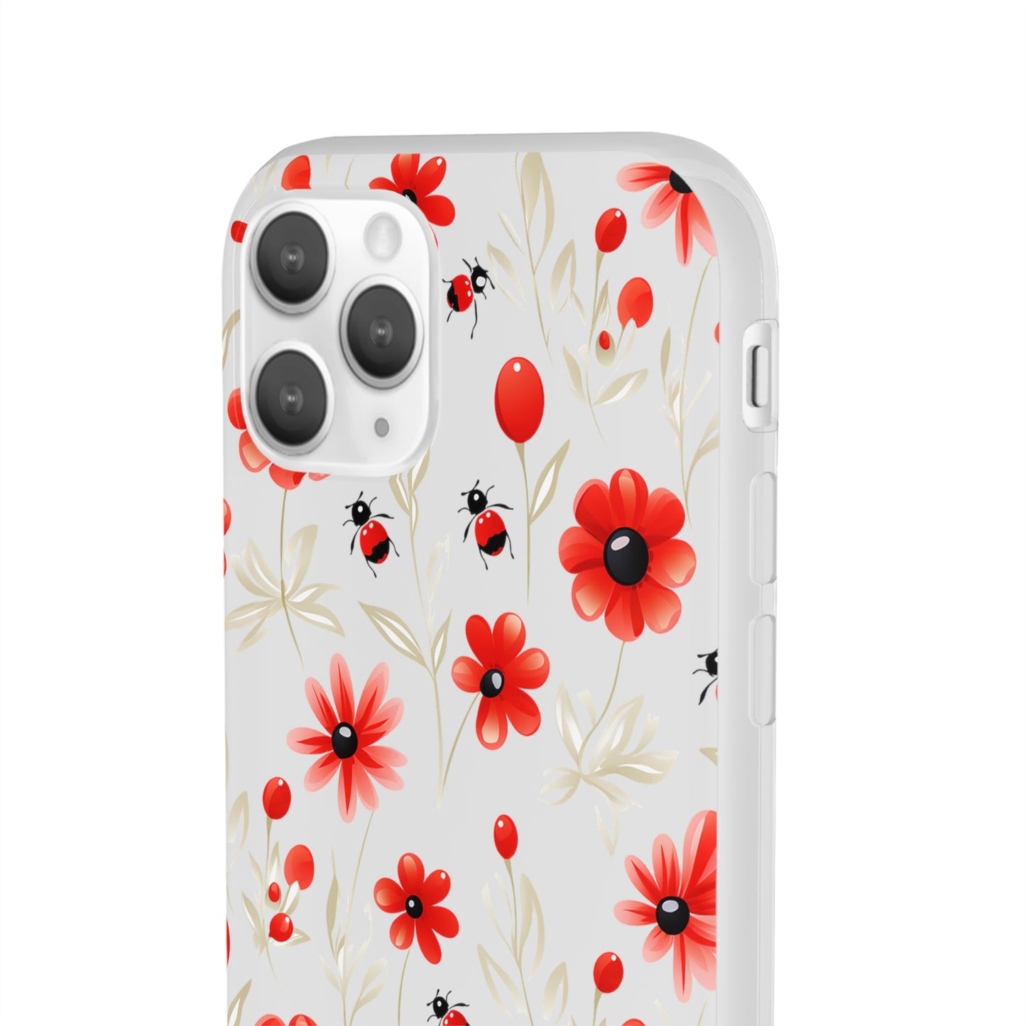 Red Flowers & Cute Bugs: Transparent Flexi Phone Case