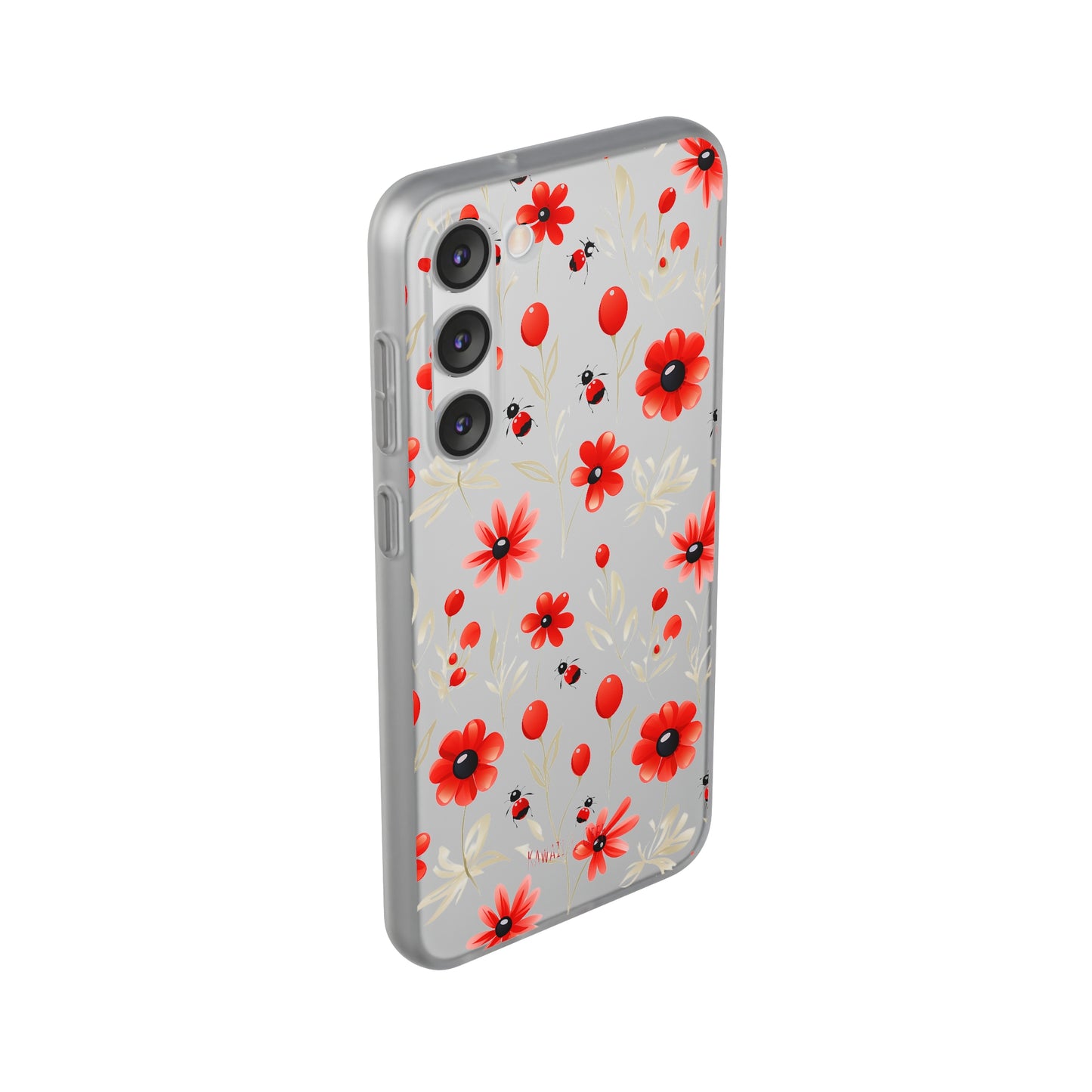 Red Flowers & Cute Bugs: Transparent Flexi Phone Case