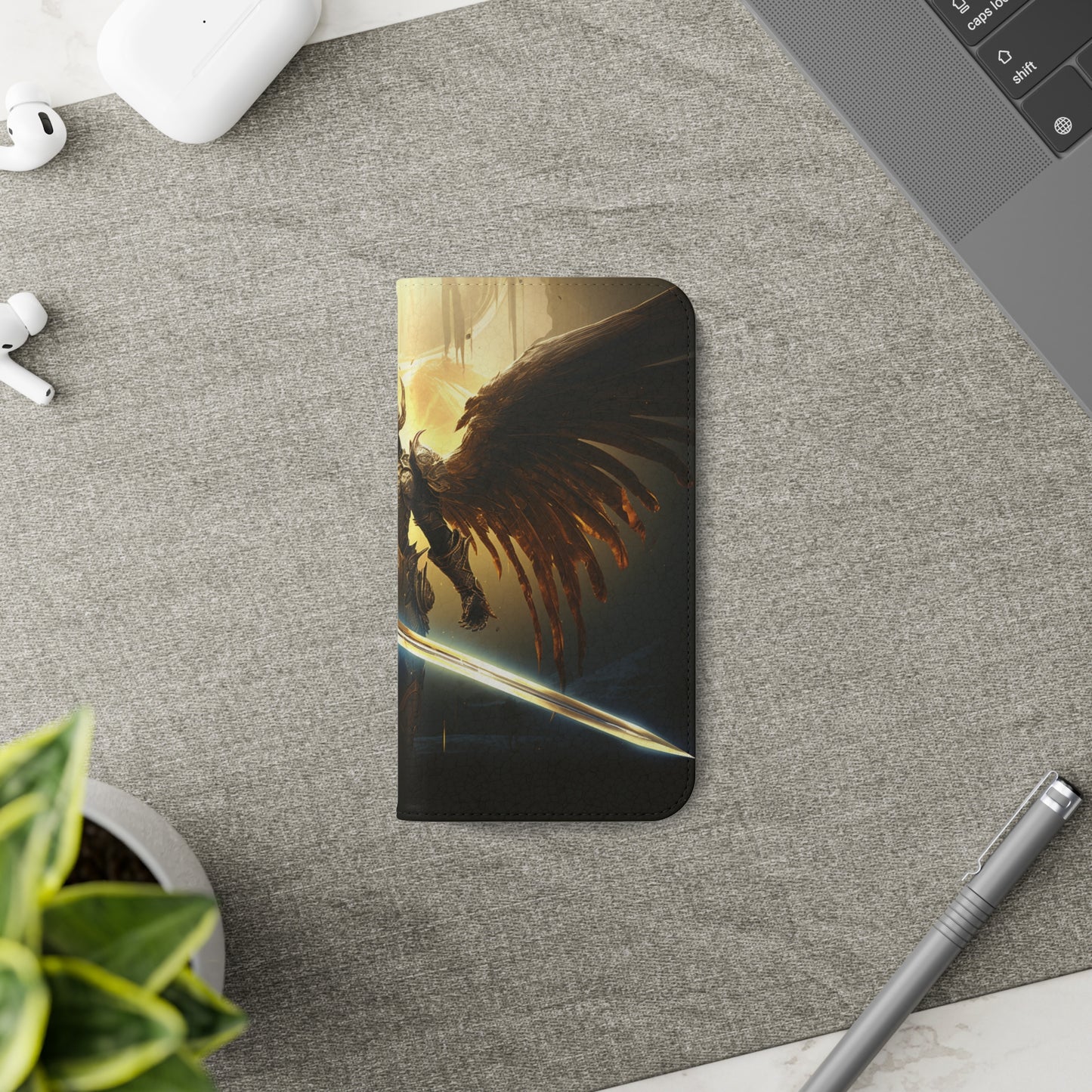 Dark Angel Flip Phone Case: Guardian with Sword