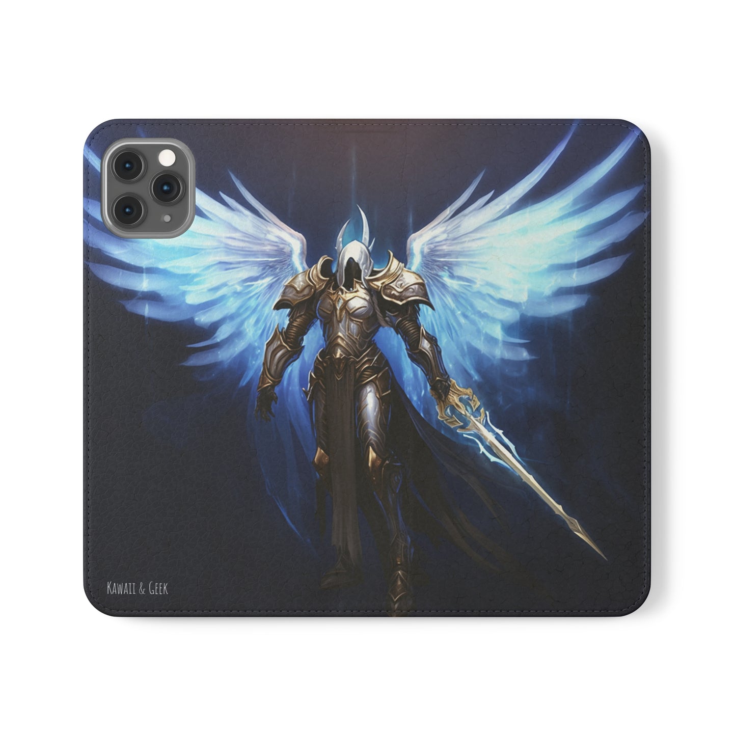 Archangel Flip Phone Case: Ethereal Wings & Sword Design