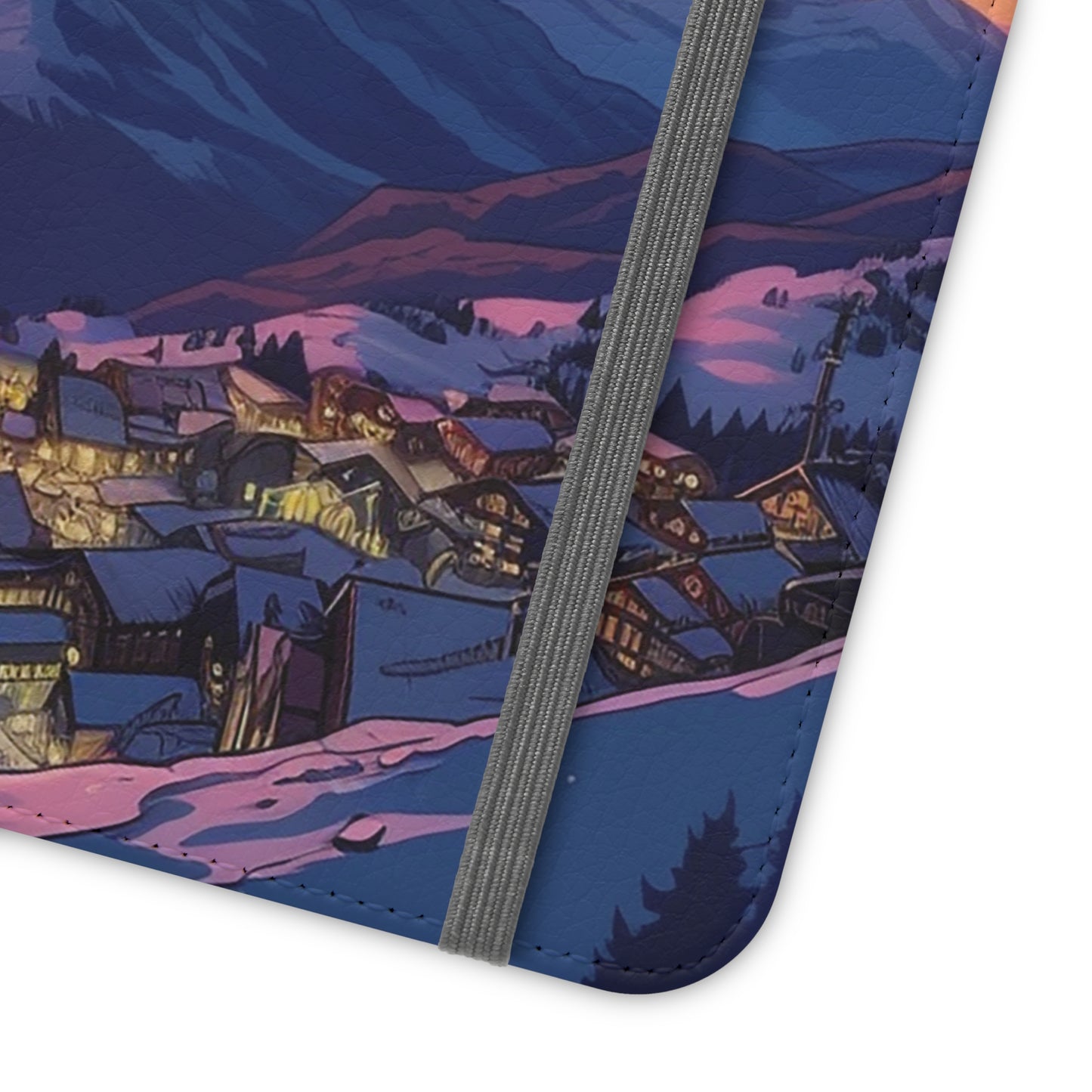 Snowy Mountain Landscape Sunset Flip Phone Case - Discover Serenity with a Charming Mountain Village