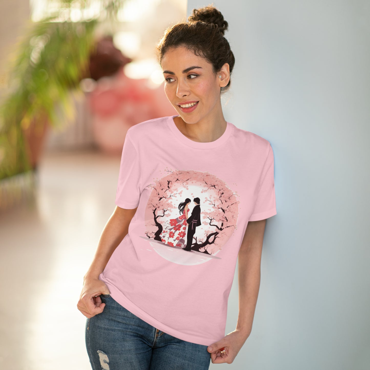 Cherry Blossom Romance T-shirt - Japanese Couple Design - Valentine's Day Special