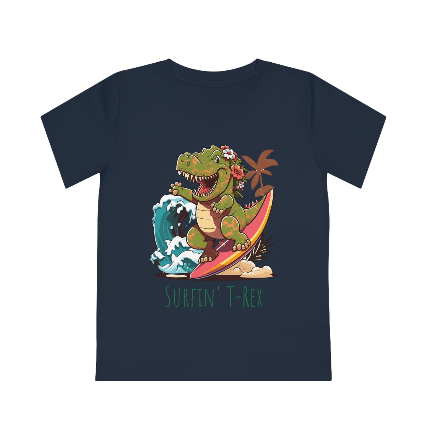 Surfing T-Rex Kids Eco-Friendly T-Shirt - Unleash Adventure and Sustainability