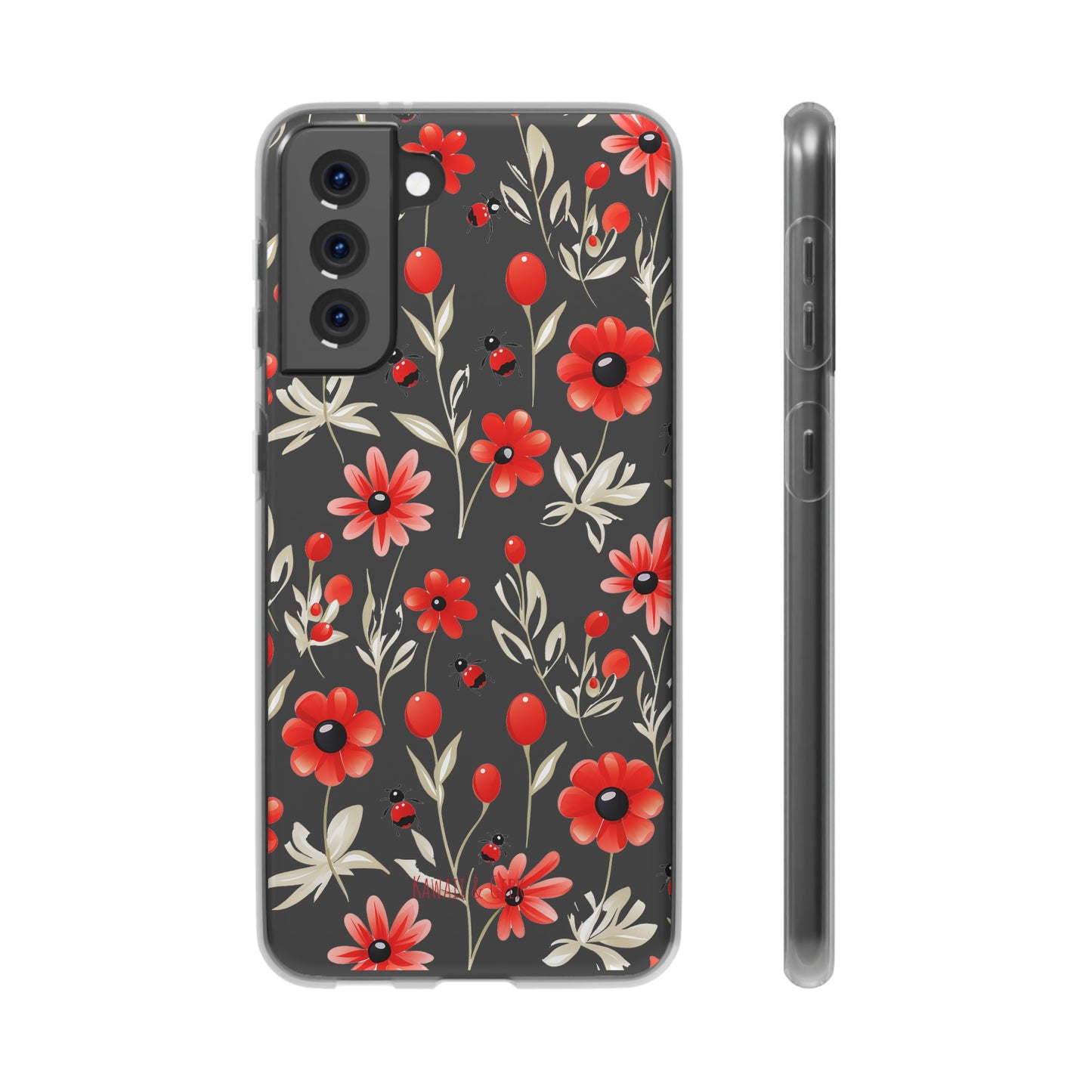 Red Flowers & Cute Bugs: Transparent Flexi Phone Case