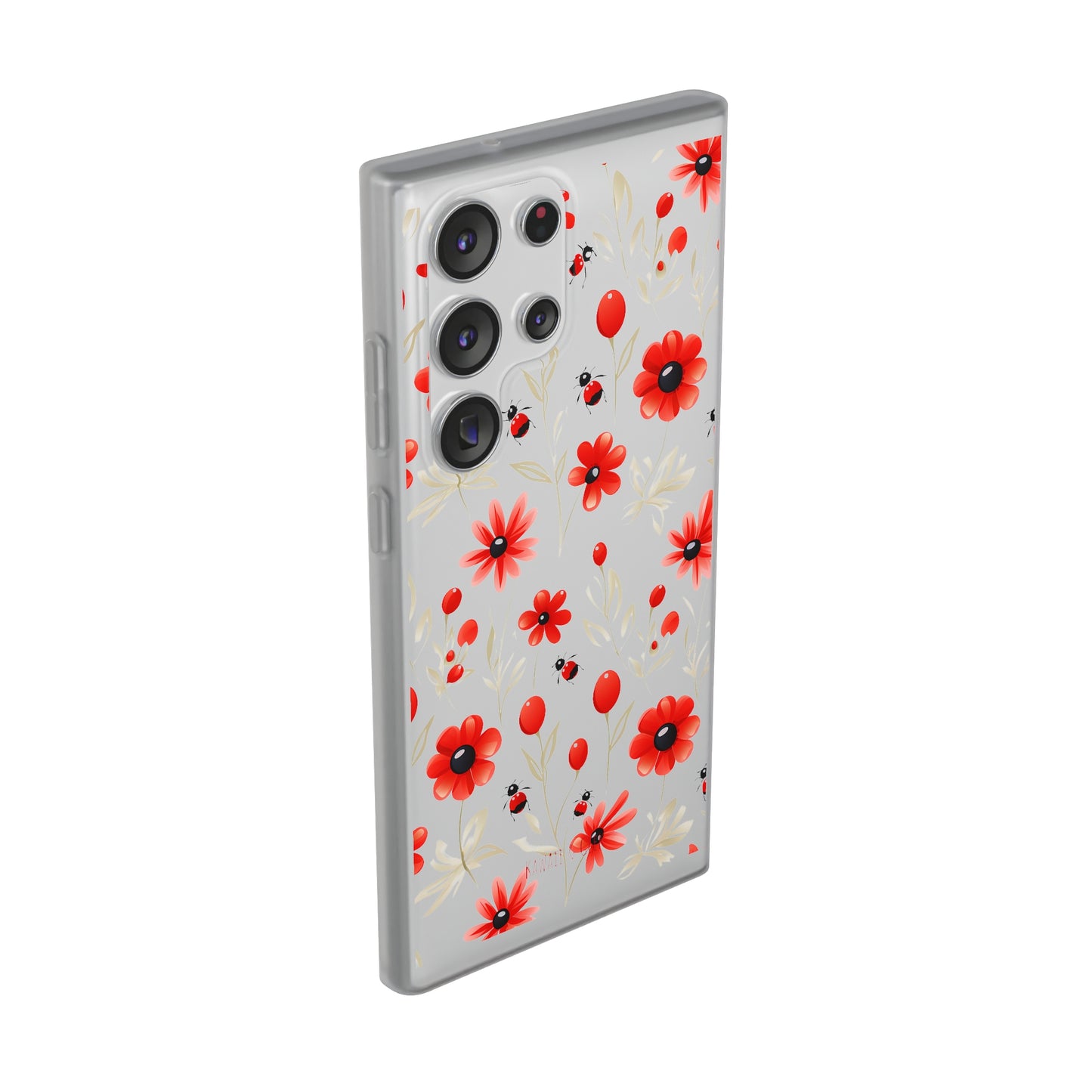 Red Flowers & Cute Bugs: Transparent Flexi Phone Case