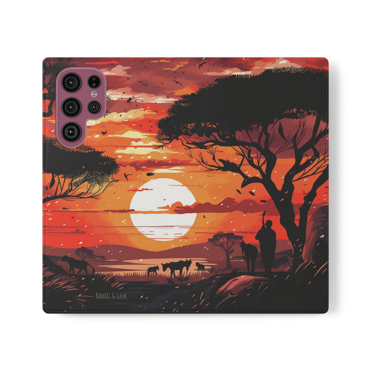 African Landscape Sunset Flip Phone Case - Capture the Serenity of the Savanna on Your Device