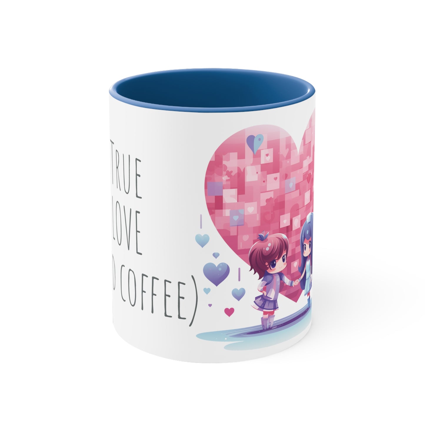 True Love & Coffee Mug - 11oz Bicolor Kawaii Heart Cup - Valentine's Day