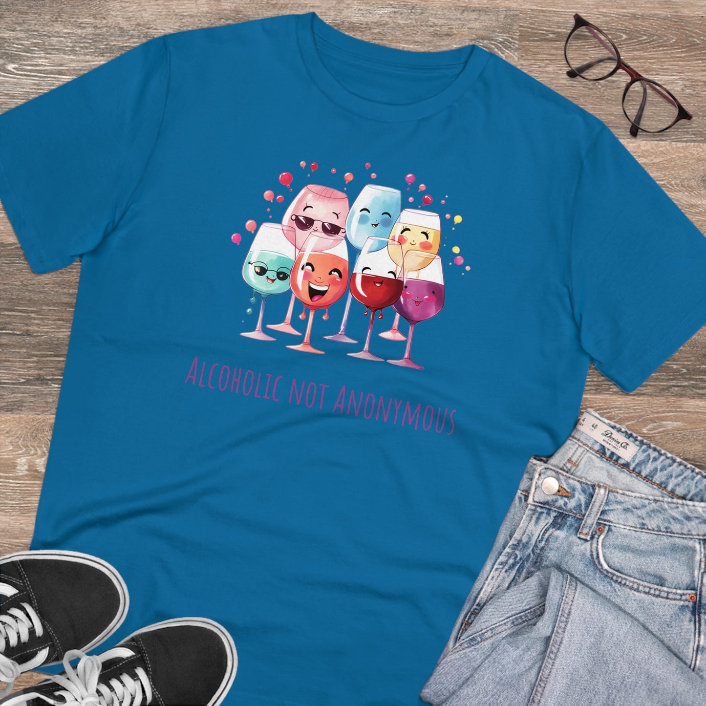 Eco-Friendly 'Alcoholic Not Anonymous' T-Shirt - Kawaii Wine Party Design, Unisex