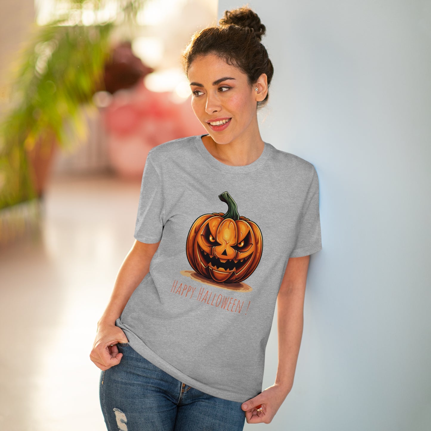 Happy Halloween Eco-Friendly Tee: Scary Pumpkin Design