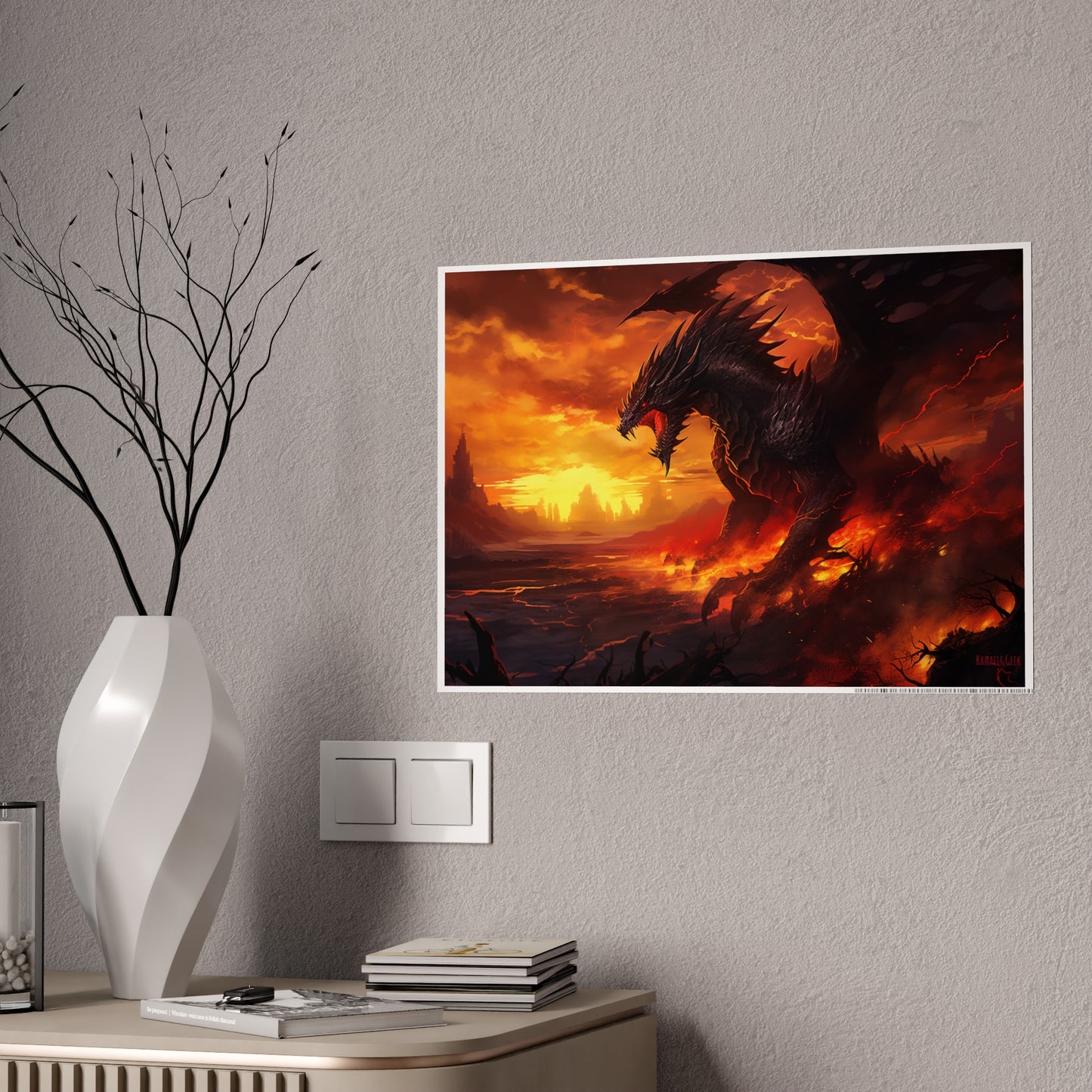 Majestic Fire Dragon: A Threat to the Kingdom - Glossy Poster