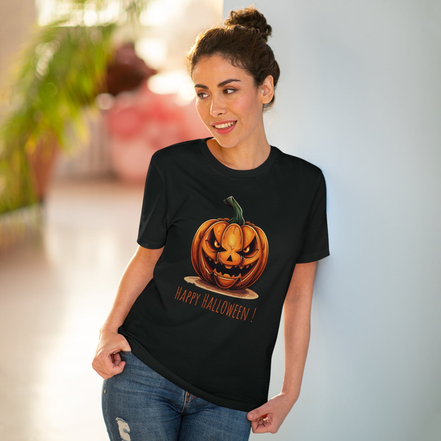 Happy Halloween Eco-Friendly Tee: Scary Pumpkin Design