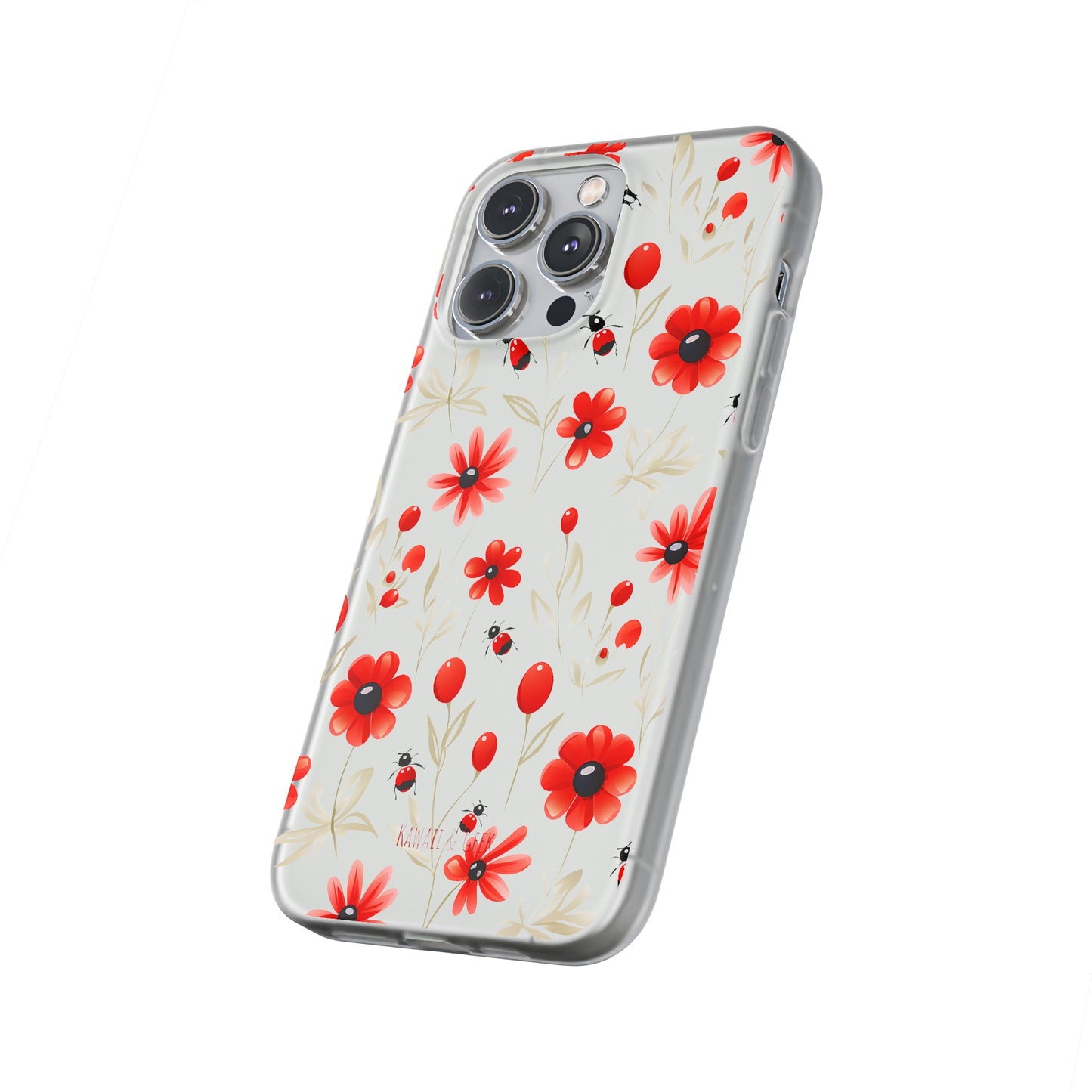 Red Flowers & Cute Bugs: Transparent Flexi Phone Case