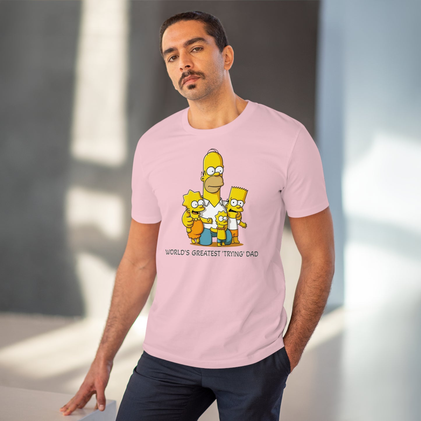 World's Greatest Trying Dad - Unisex Eco-Friendly T-Shirt - Celebrate Father's Day with Cute Homer Simpson and His Kids