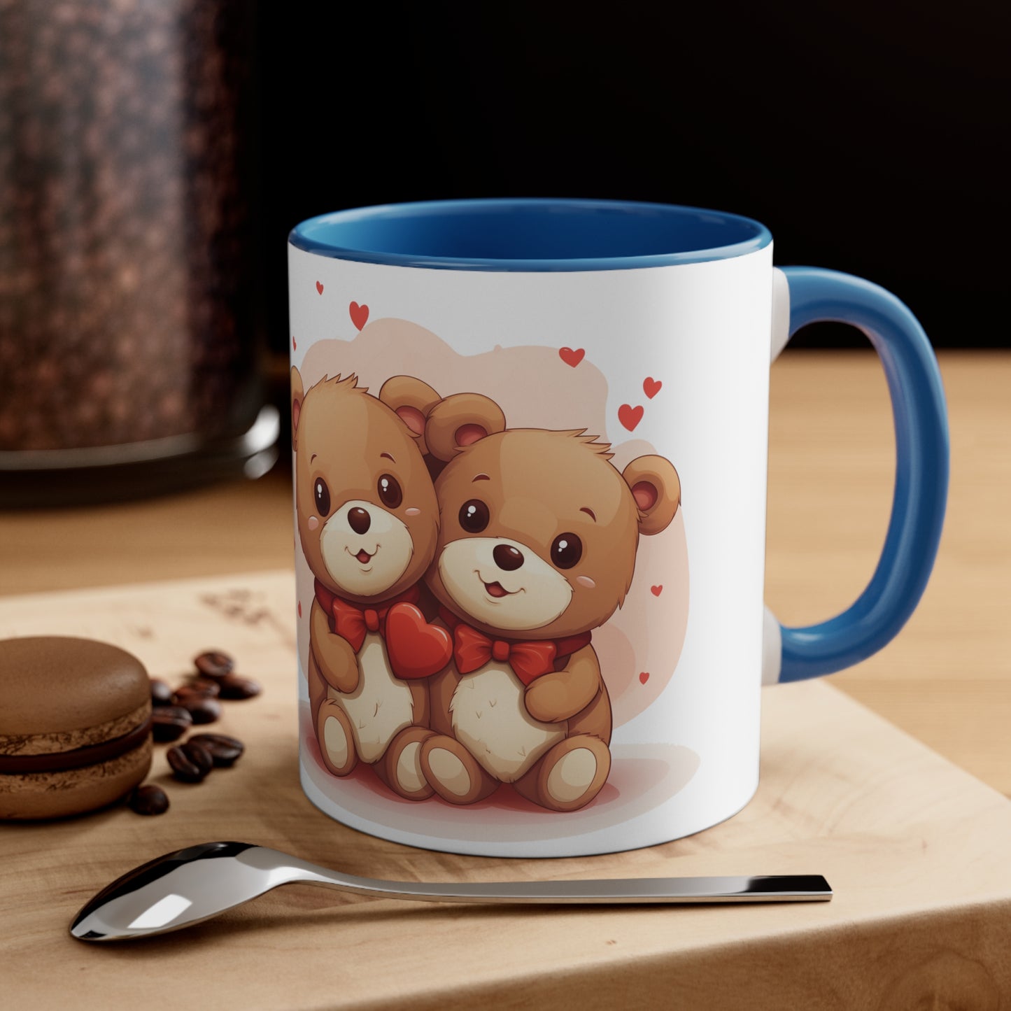 11oz Bi-Color Mug: "Sharing with my Love" cute Teddies couple - Valentine's Day