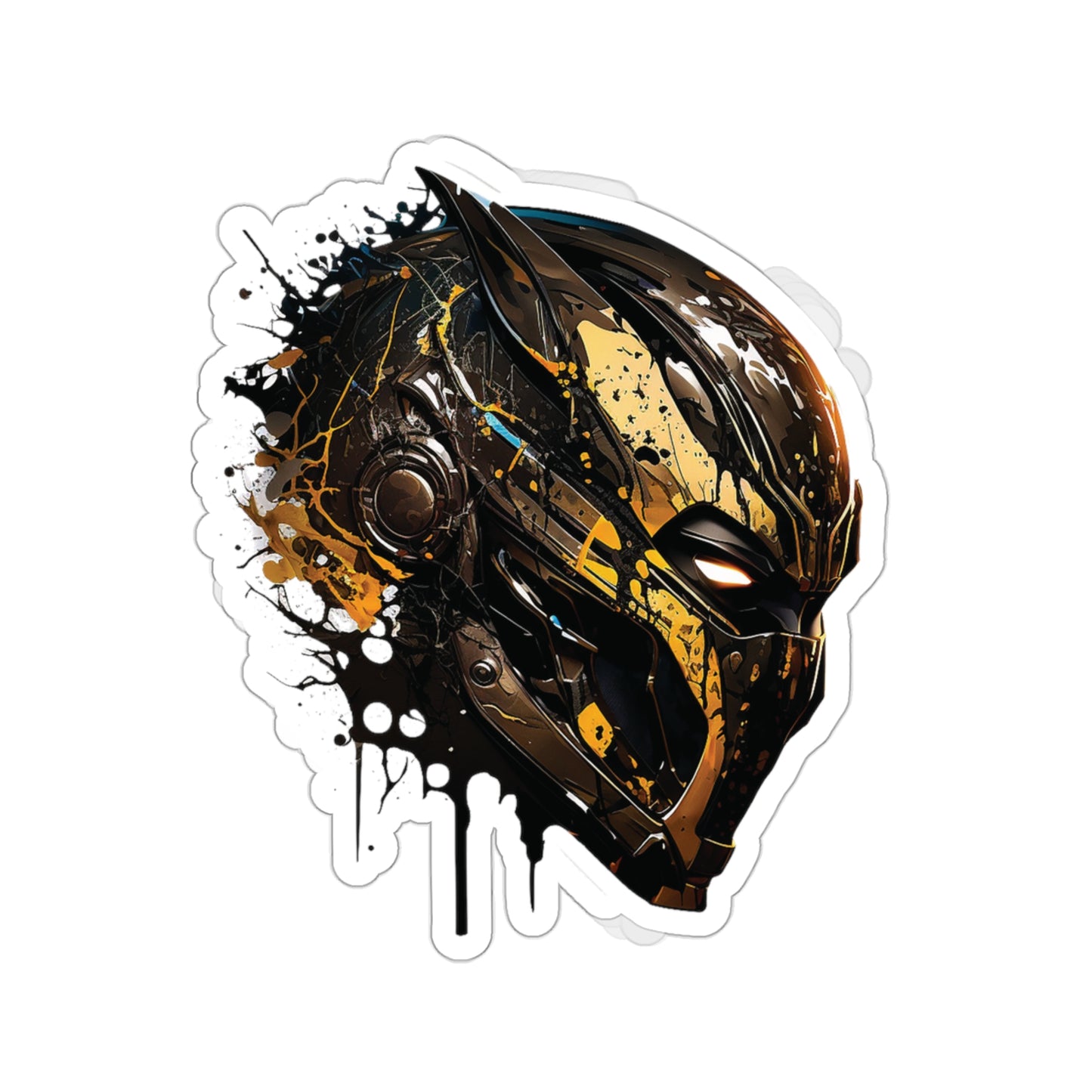 Watercolor Black Panther Helmet Sticker - Add Some Gold and Black Style to Your Tech