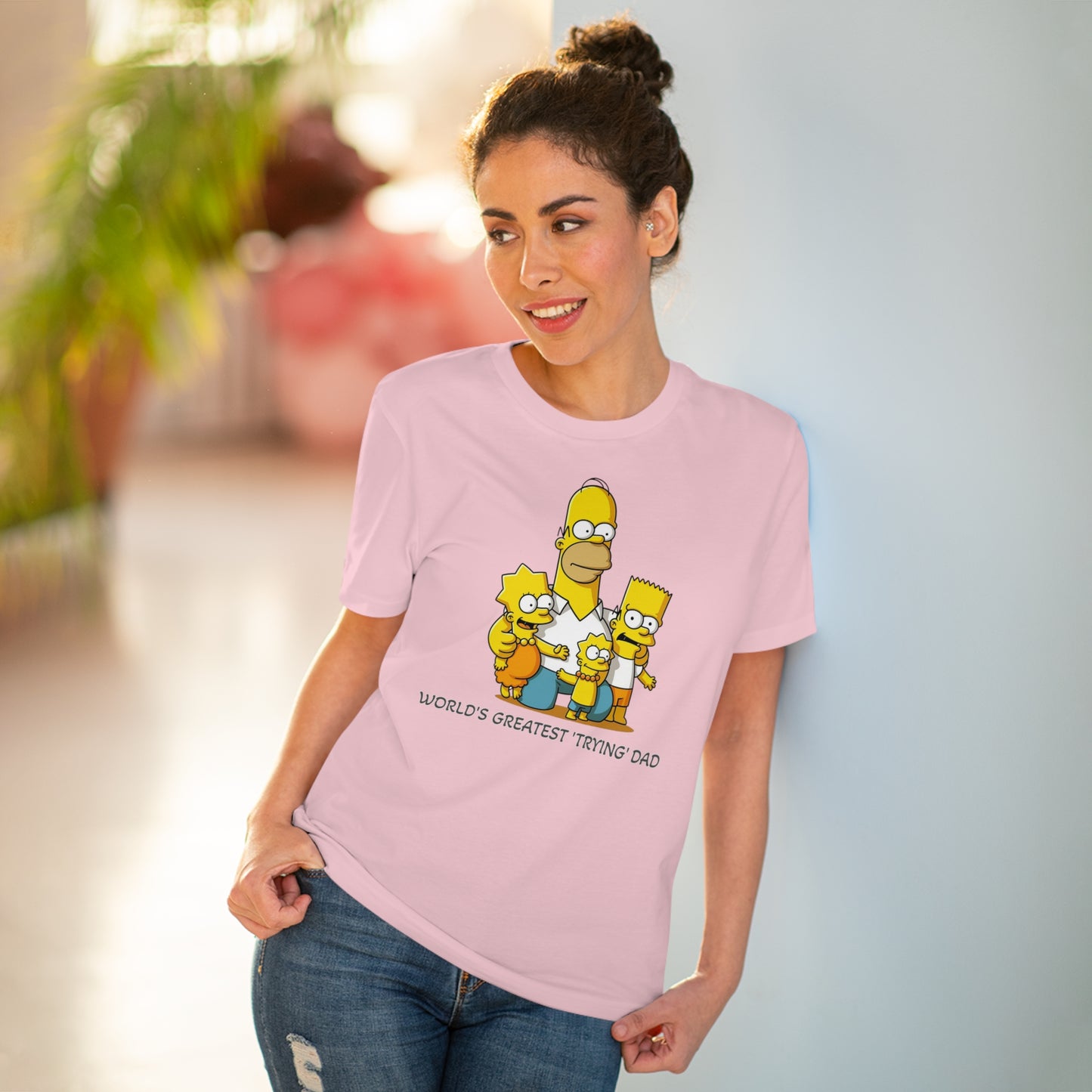 World's Greatest Trying Dad - Unisex Eco-Friendly T-Shirt - Celebrate Father's Day with Cute Homer Simpson and His Kids