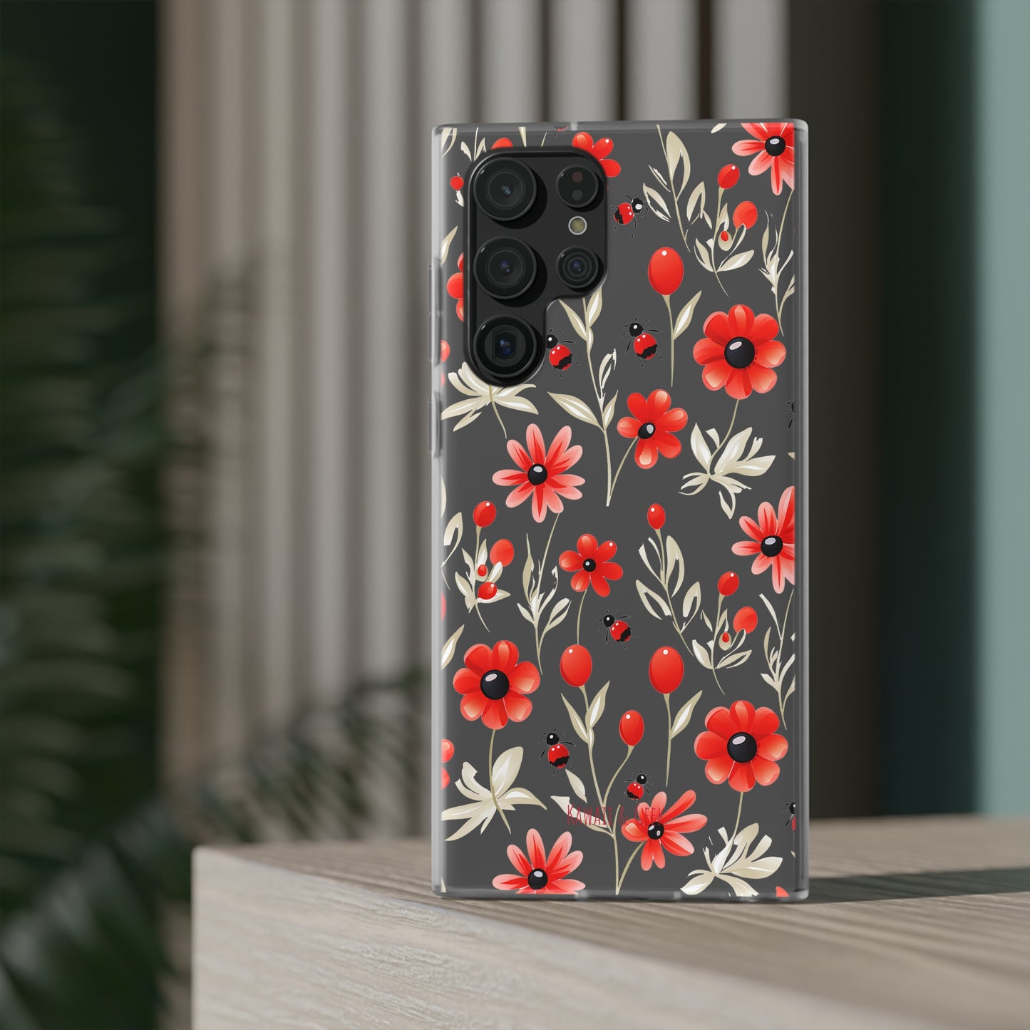 Red Flowers & Cute Bugs: Transparent Flexi Phone Case