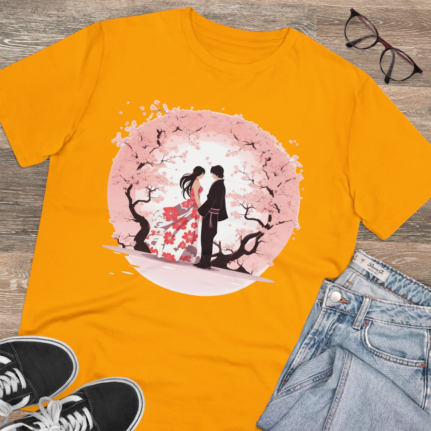 Cherry Blossom Romance T-shirt - Japanese Couple Design - Valentine's Day Special