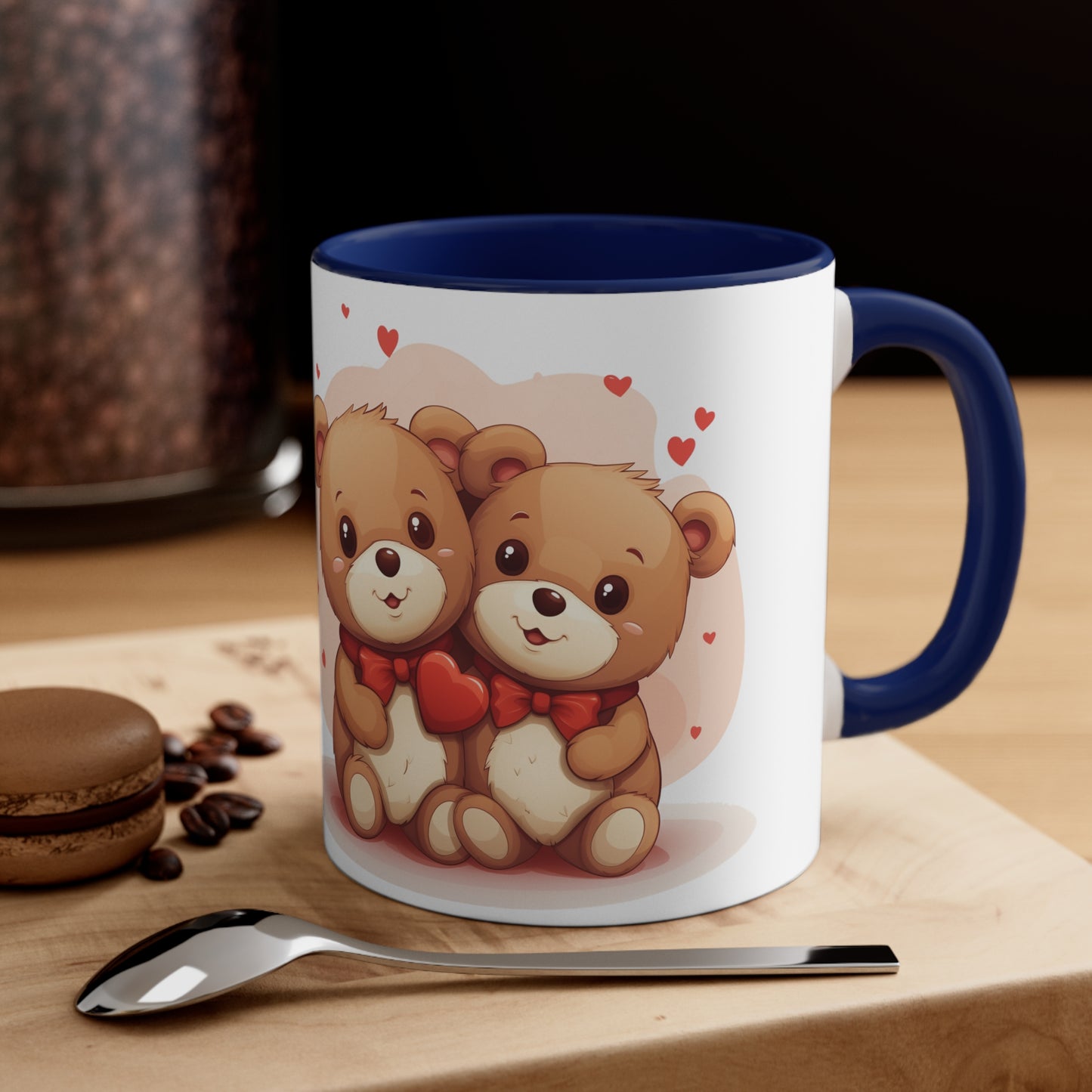 11oz Bi-Color Mug: "Sharing with my Love" cute Teddies couple - Valentine's Day