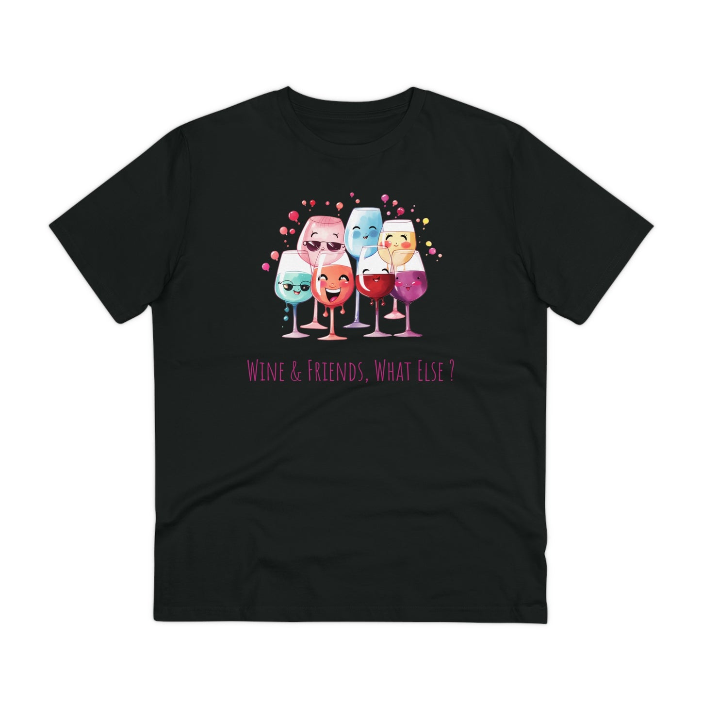 Eco-Friendly 'Wine & Friends' T-Shirt - Kawaii Wine Glasses, Unisex