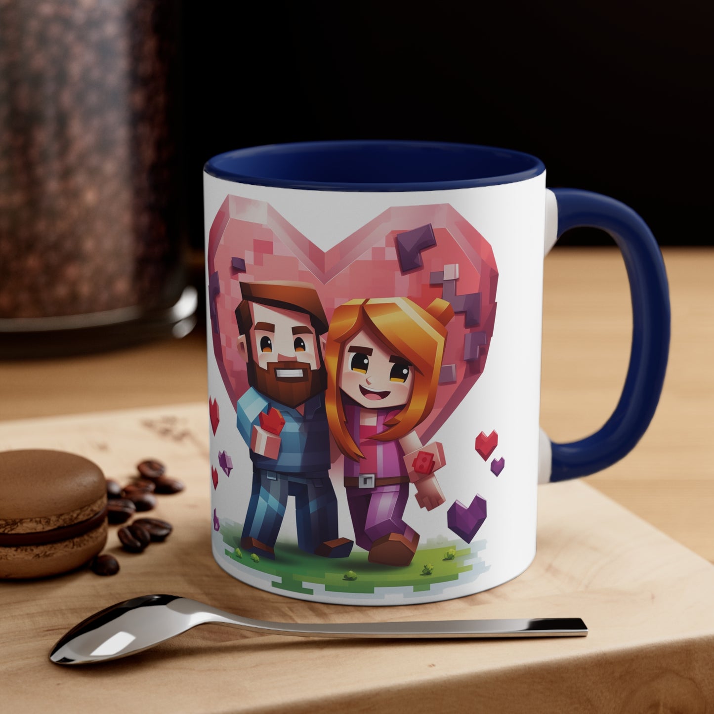 Retro Gaming Love Mug - 11oz Bicolor Pixel Heart Cup - Valentine's Day