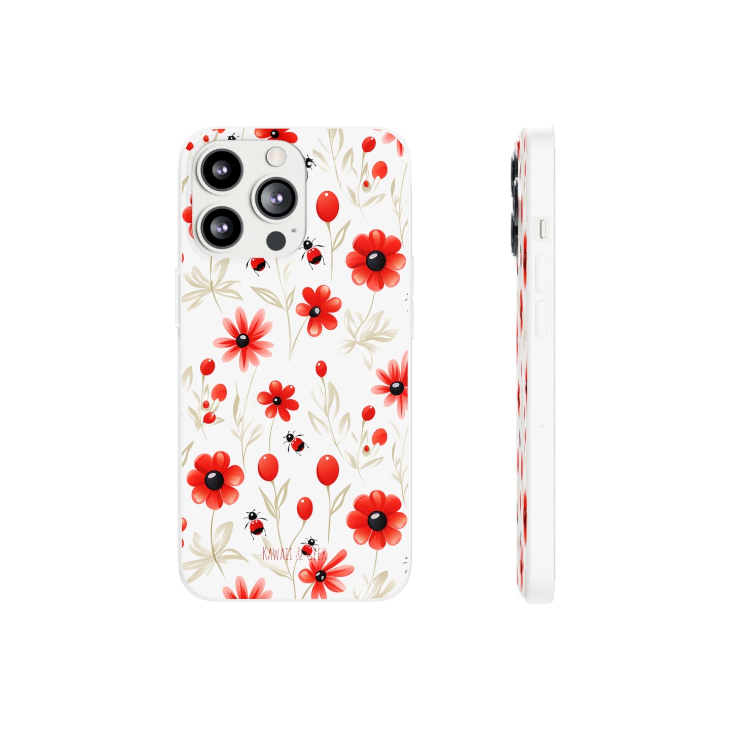 Red Flowers & Cute Bugs: Transparent Flexi Phone Case