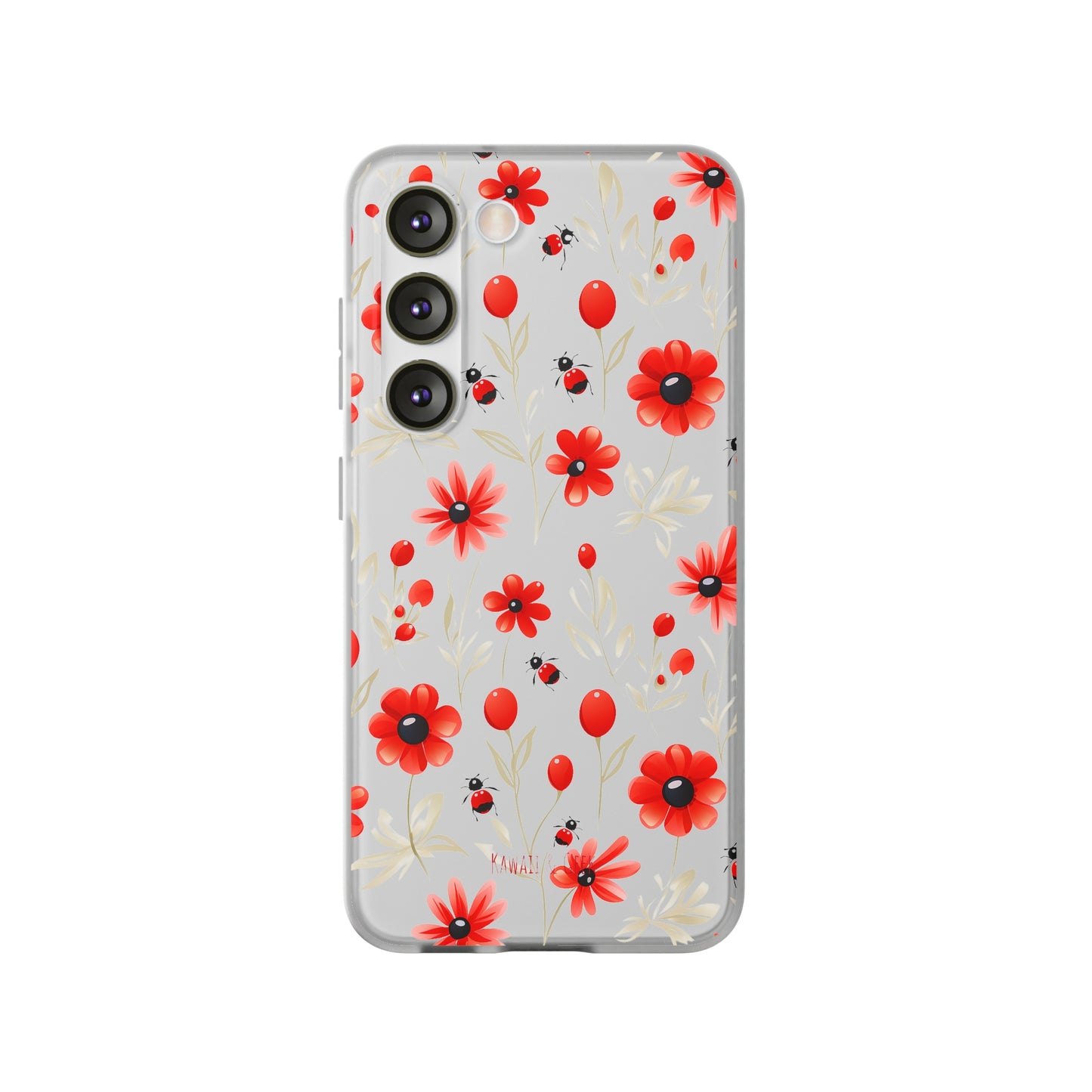 Red Flowers & Cute Bugs: Transparent Flexi Phone Case