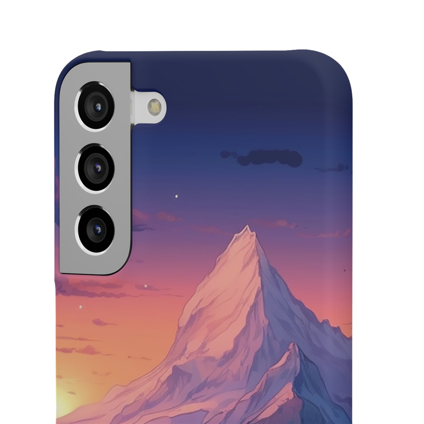 Snowy Mountain Landscape Sunset Phone Case - Discover Serenity with a Charming Mountain Village