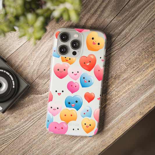 Kawaii Hearts Flexi Transparent Phone Case