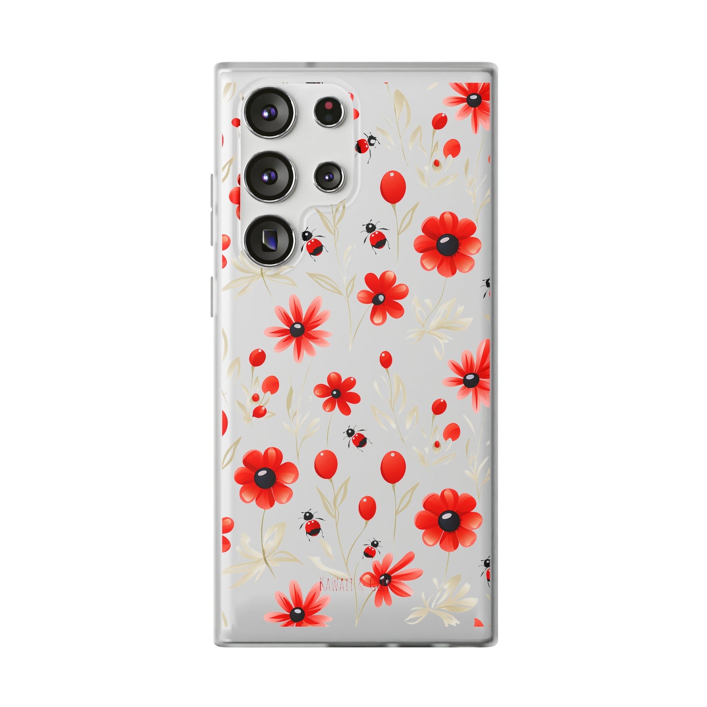 Red Flowers & Cute Bugs: Transparent Flexi Phone Case