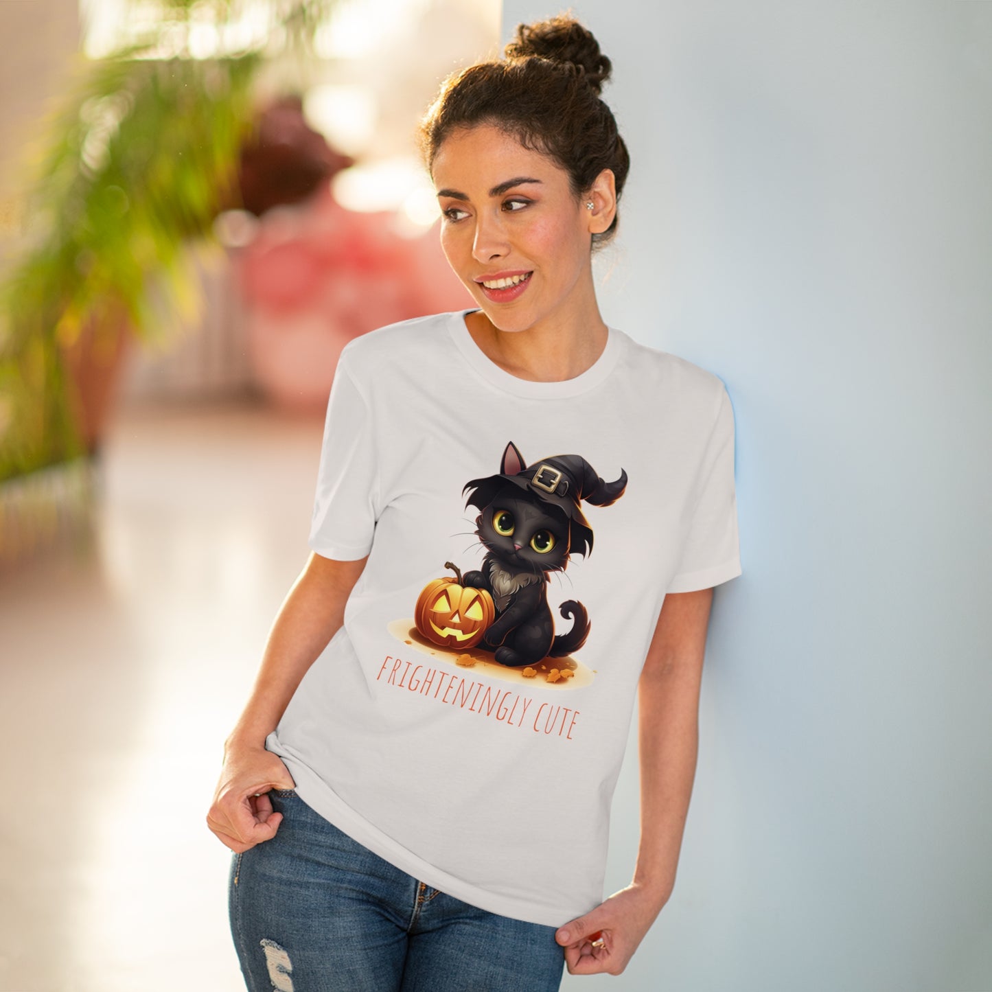 Frighteningly Cute: Halloween Black Cat Eco-Friendly T-shirt