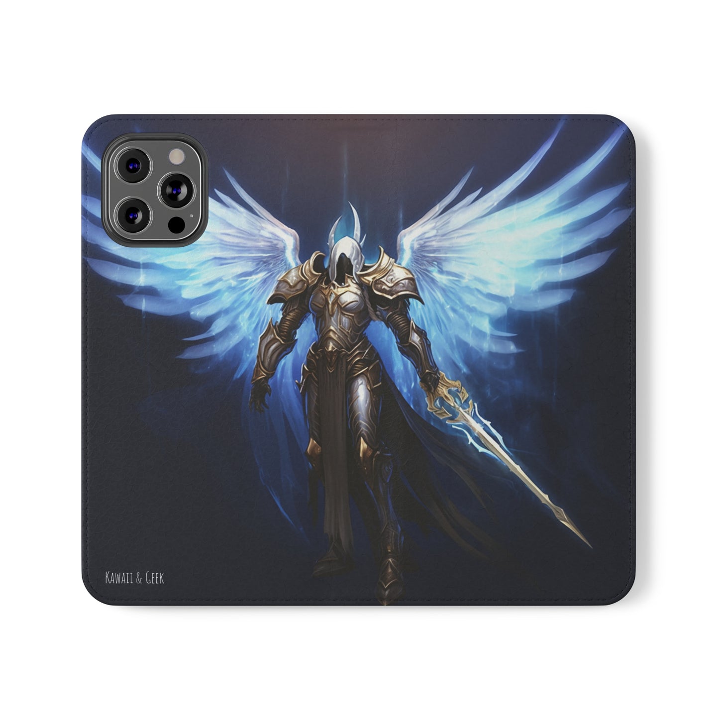 Archangel Flip Phone Case: Ethereal Wings & Sword Design