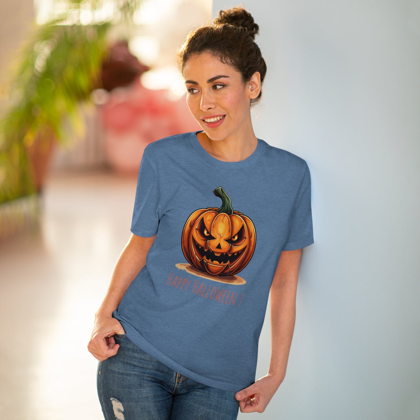 Happy Halloween Eco-Friendly Tee: Scary Pumpkin Design