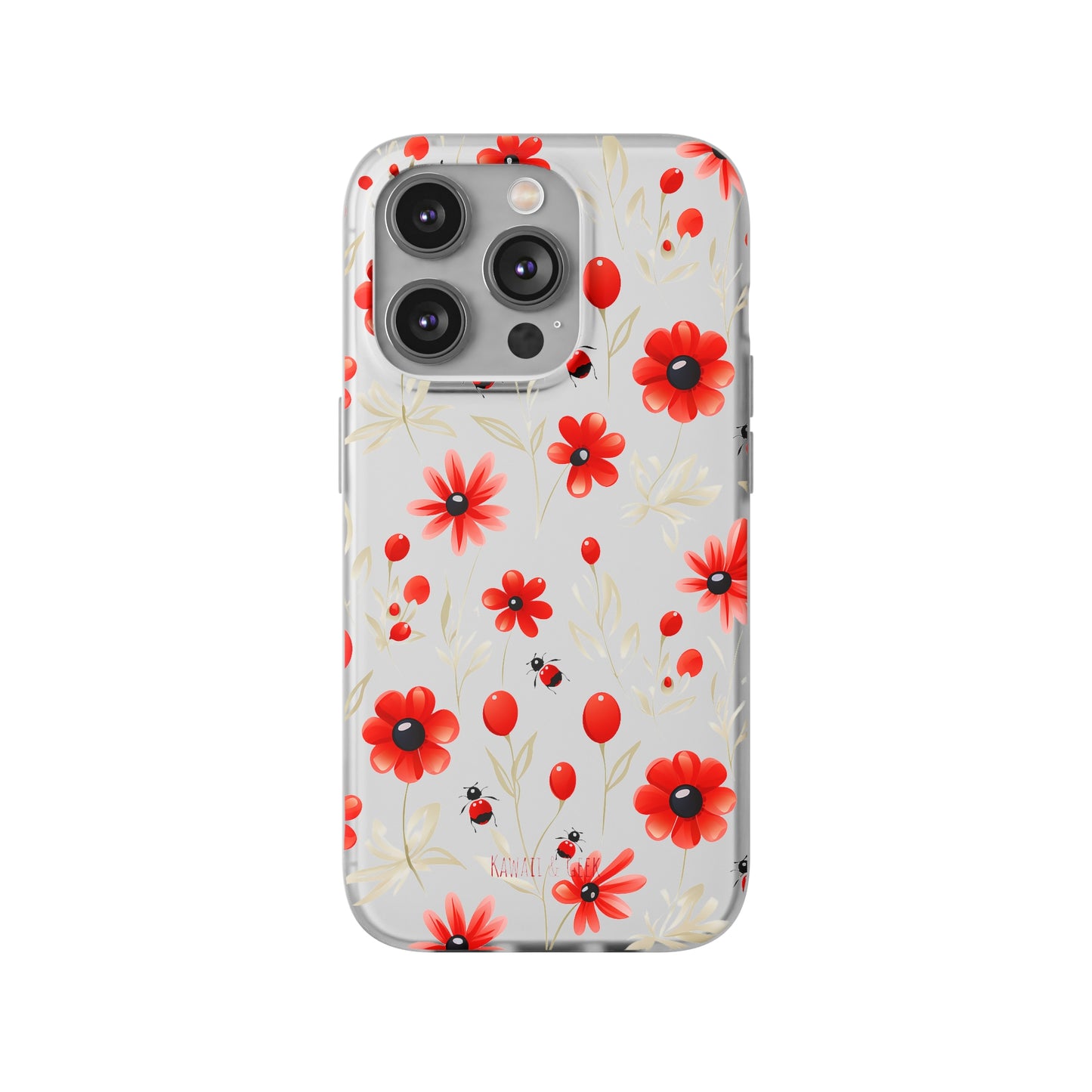 Red Flowers & Cute Bugs: Transparent Flexi Phone Case