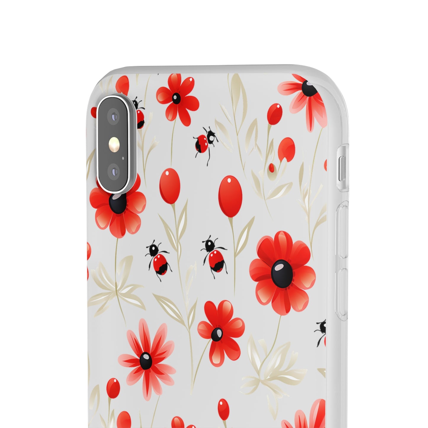 Red Flowers & Cute Bugs: Transparent Flexi Phone Case