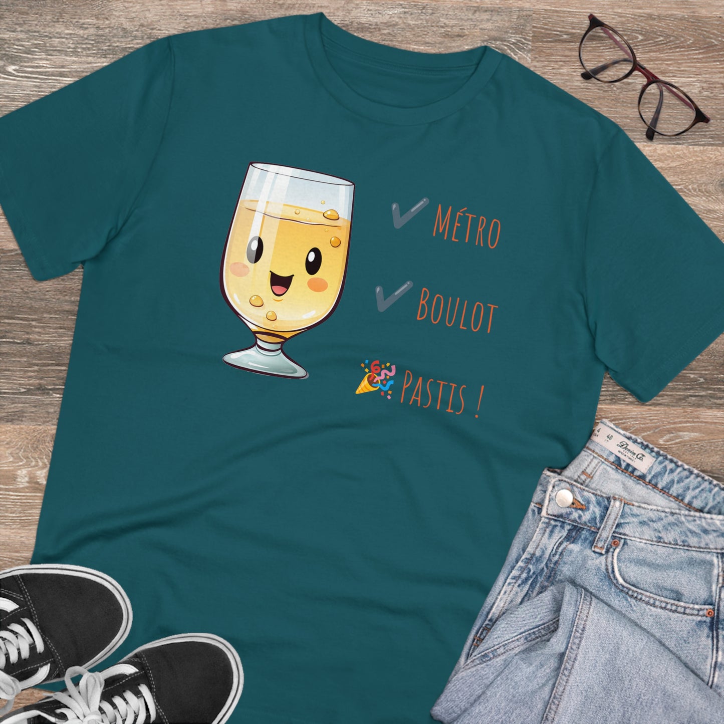 Métro, Boulot, Pastis T-Shirt - Cute Smiling Pastis Glass Design