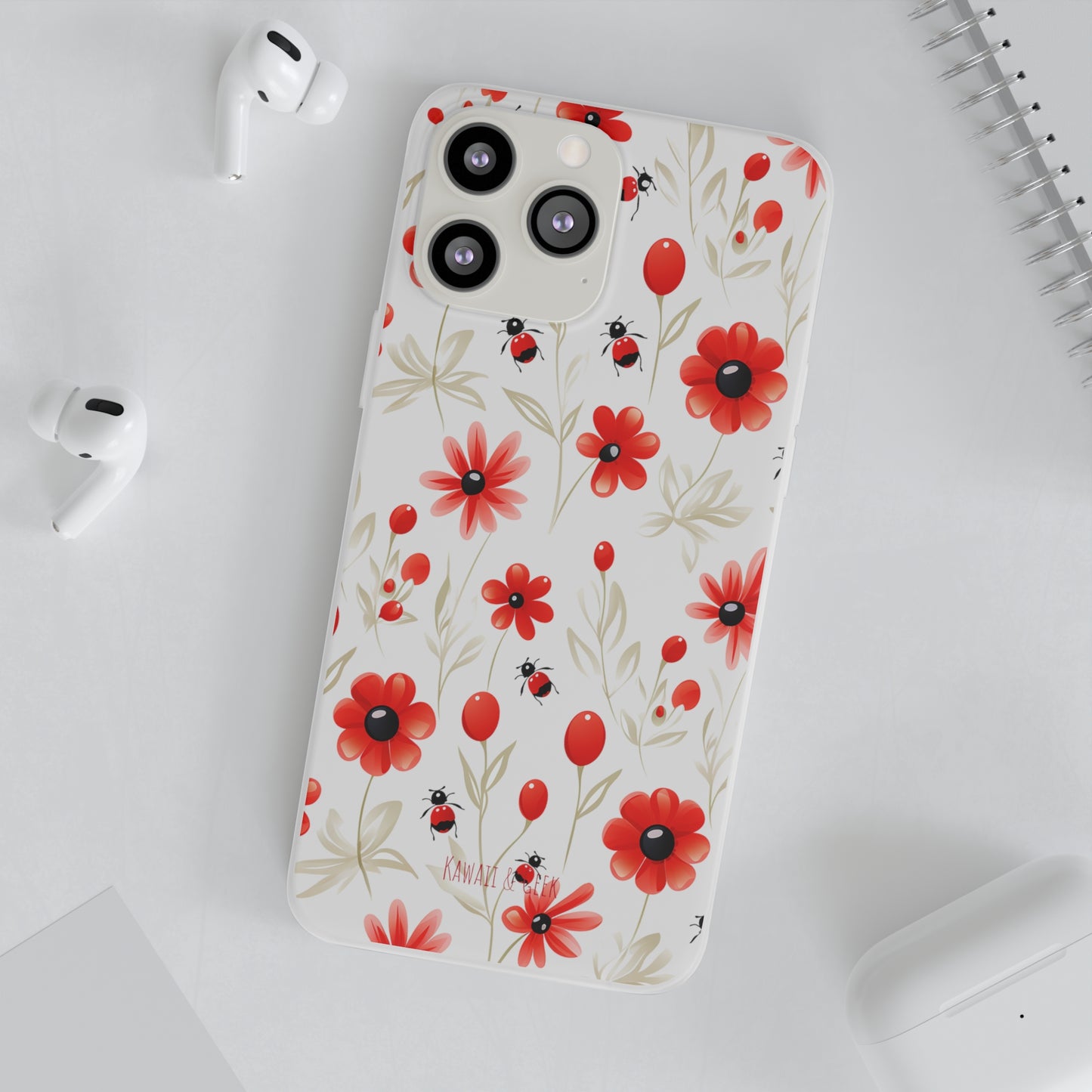 Red Flowers & Cute Bugs: Transparent Flexi Phone Case