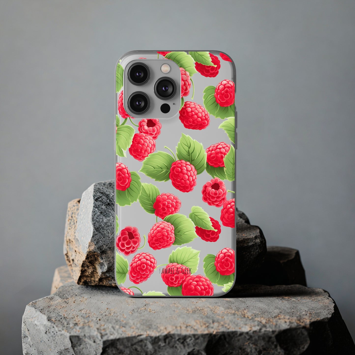 Raspberry Delight: Transparent Flexi Phone Case