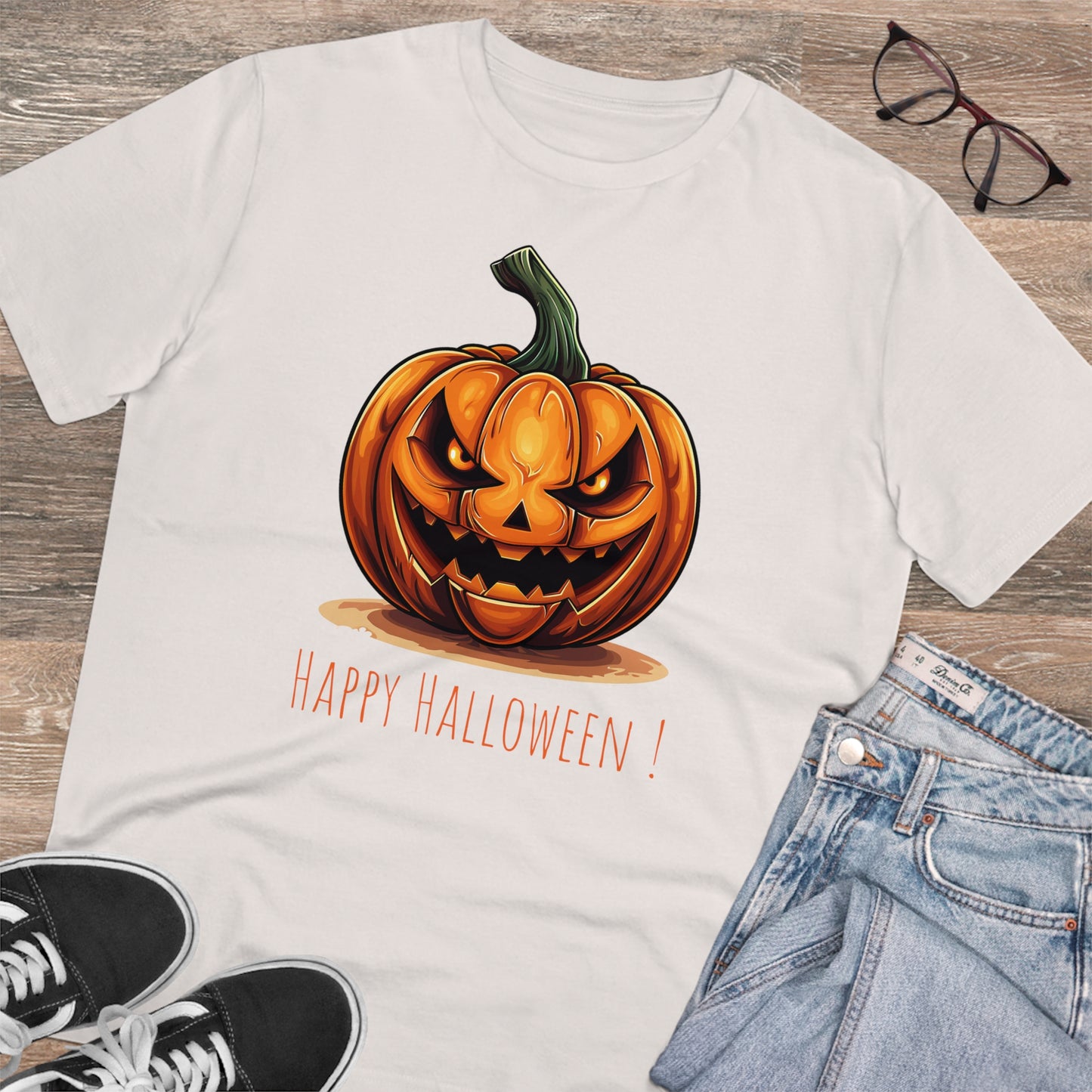 Happy Halloween Eco-Friendly Tee: Scary Pumpkin Design