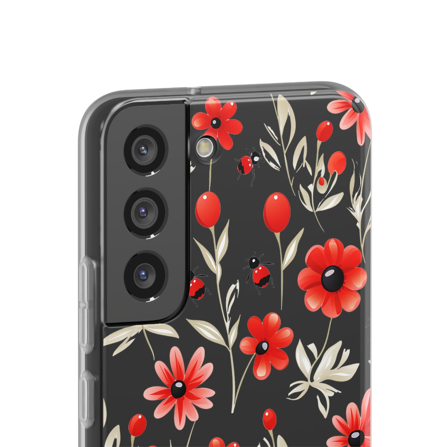 Red Flowers & Cute Bugs: Transparent Flexi Phone Case