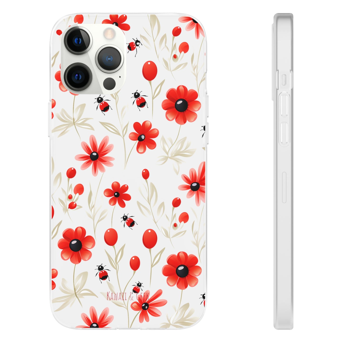 Red Flowers & Cute Bugs: Transparent Flexi Phone Case