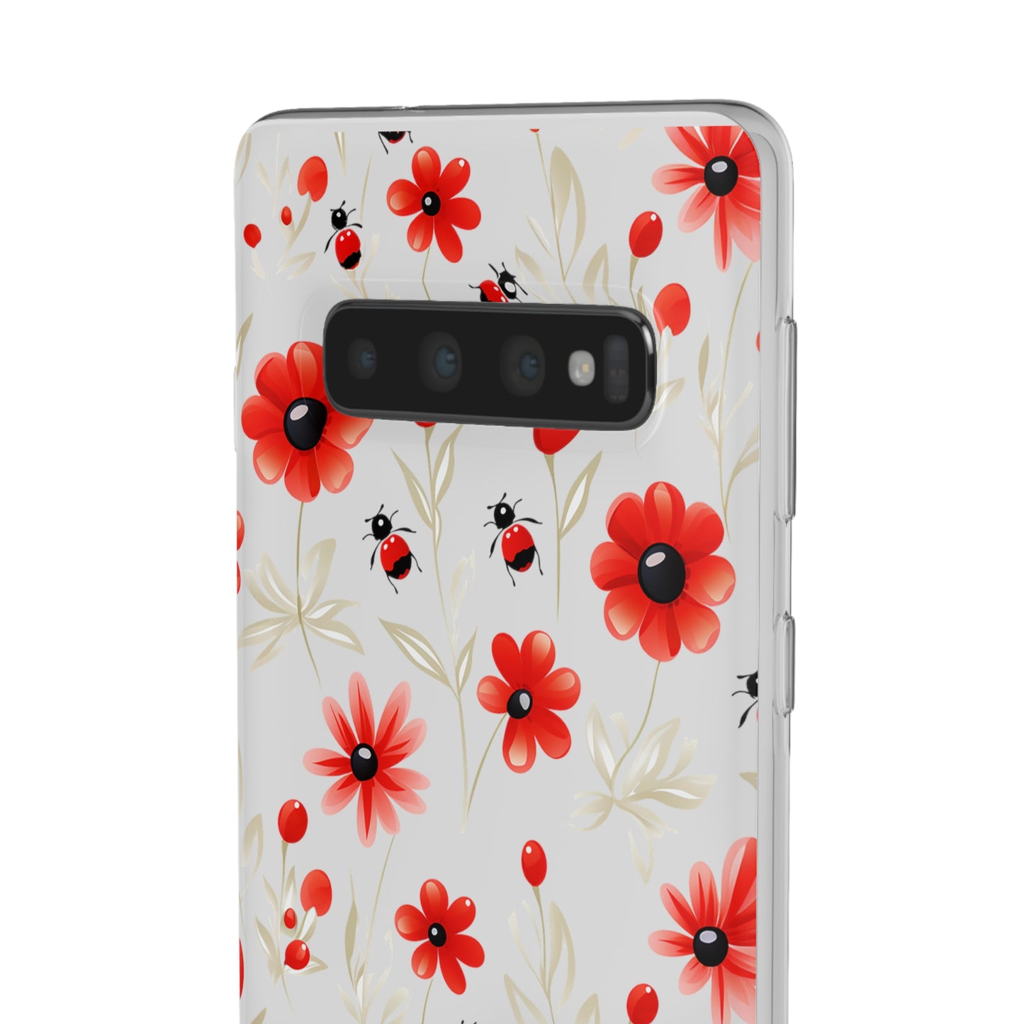 Red Flowers & Cute Bugs: Transparent Flexi Phone Case