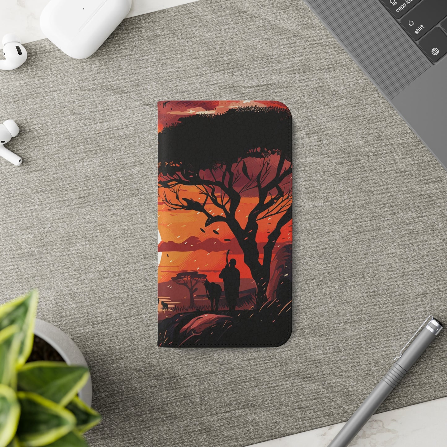 African Landscape Sunset Flip Phone Case - Capture the Serenity of the Savanna on Your Device