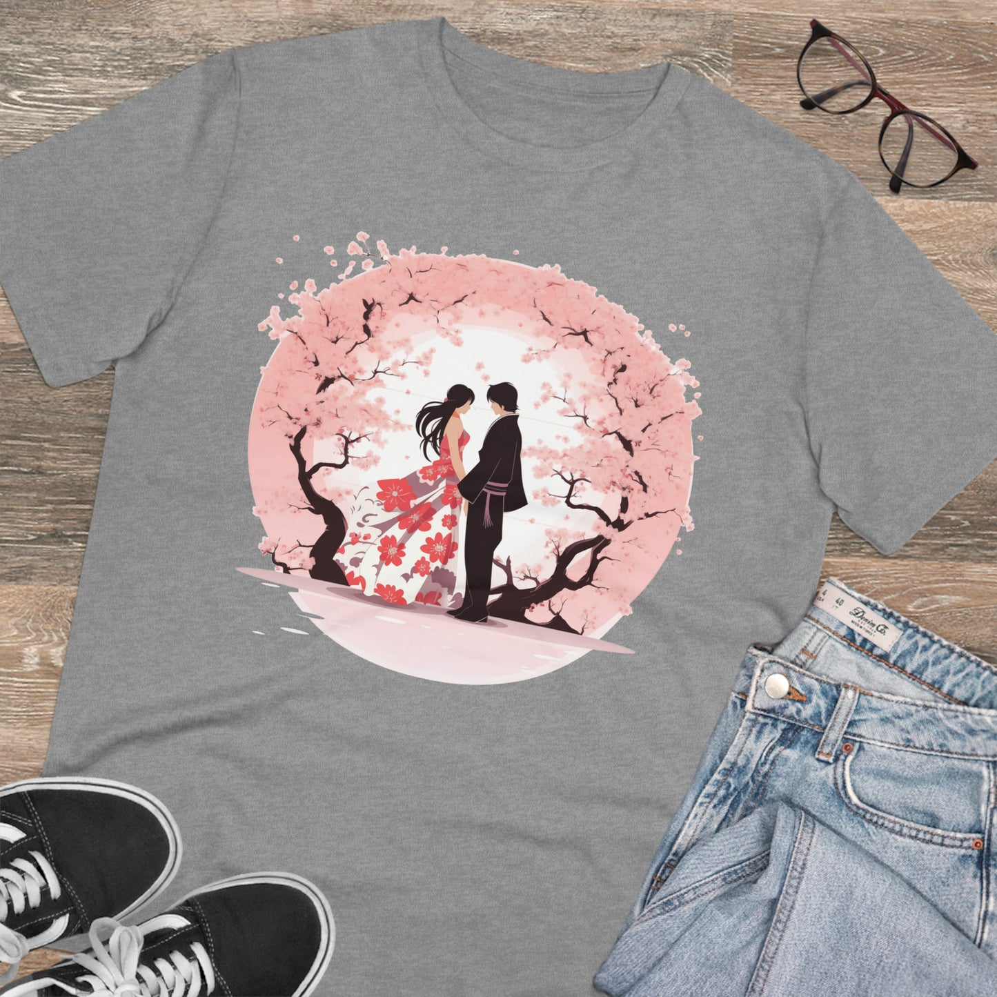 Cherry Blossom Romance T-shirt - Japanese Couple Design - Valentine's Day Special