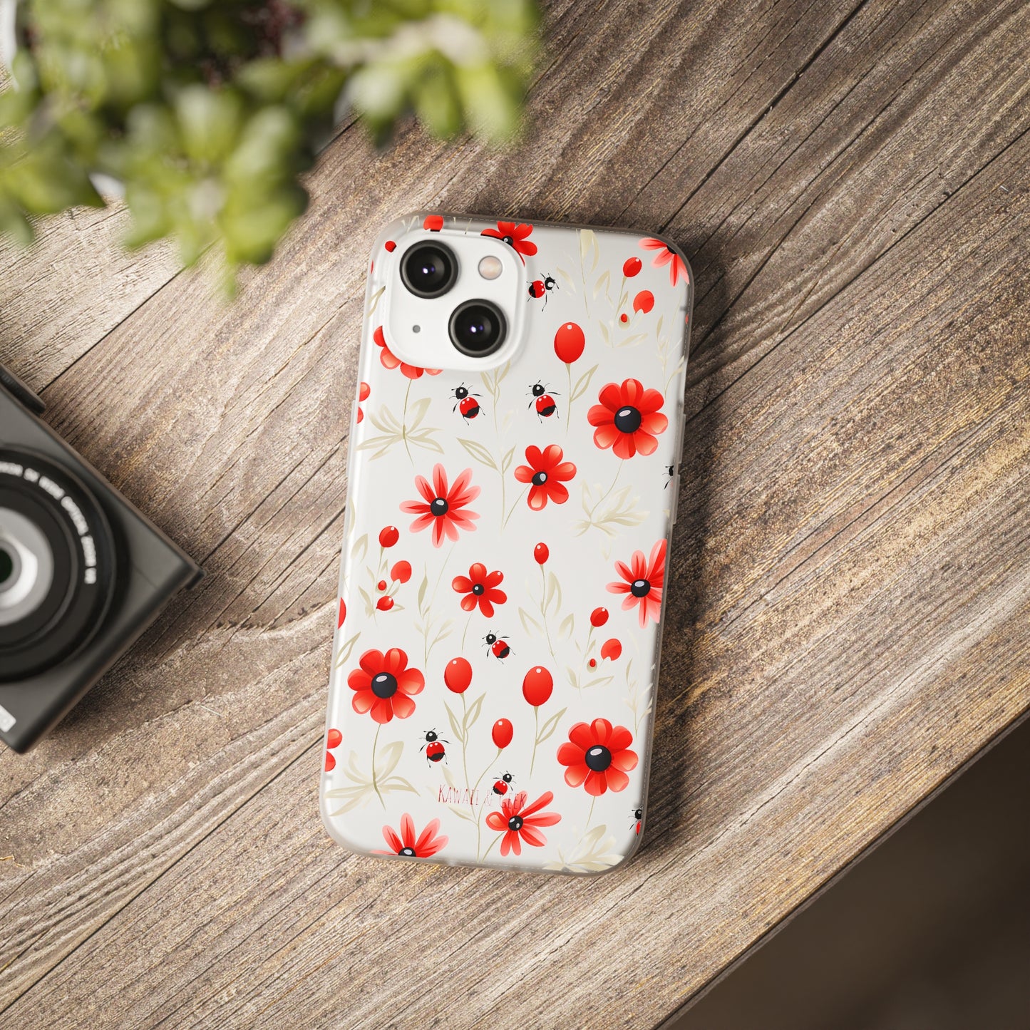 Red Flowers & Cute Bugs: Transparent Flexi Phone Case