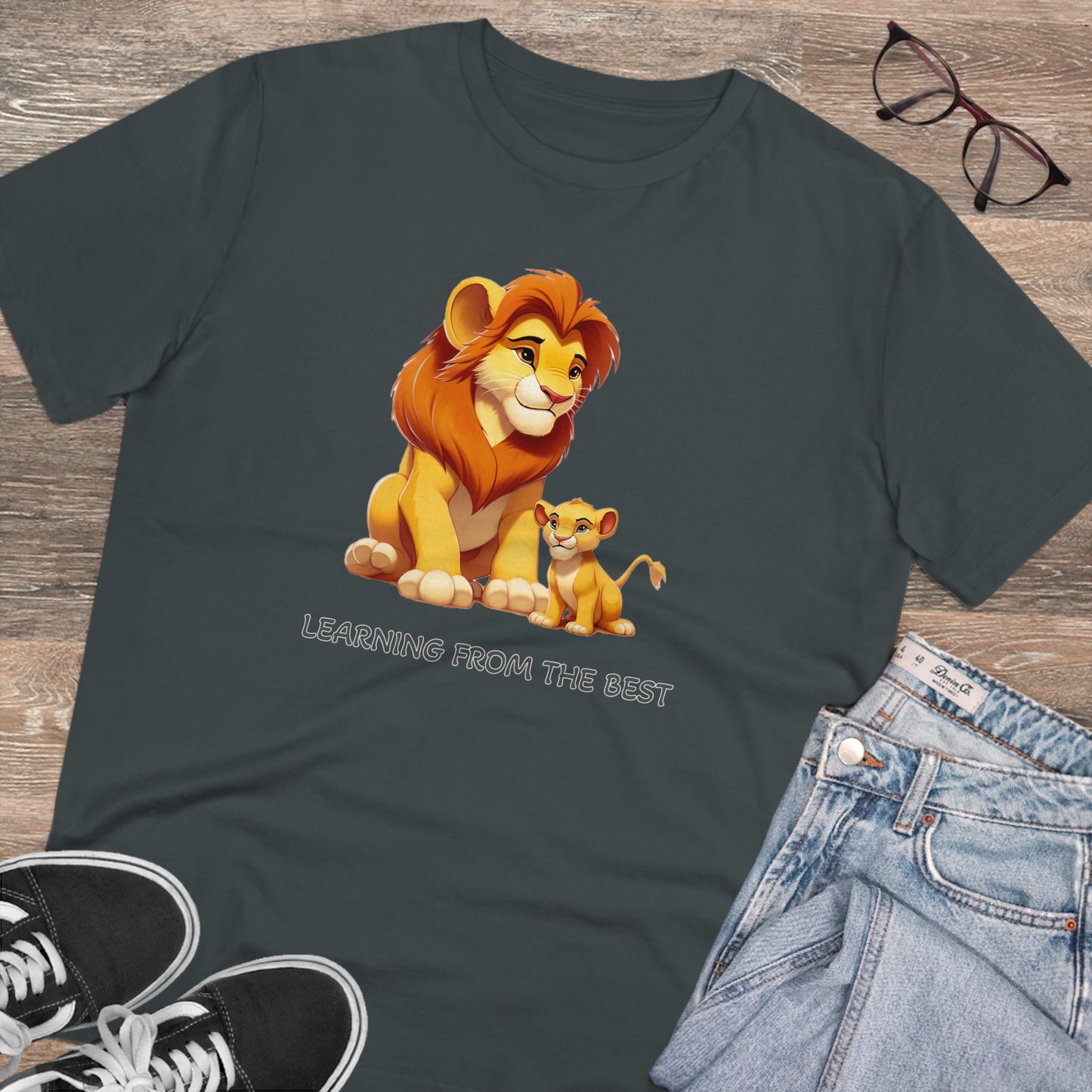 Learning from the Best - Father's Day T-Shirt - Celebrate the Bond with Mufasa and Simba in Eco-Friendly Style