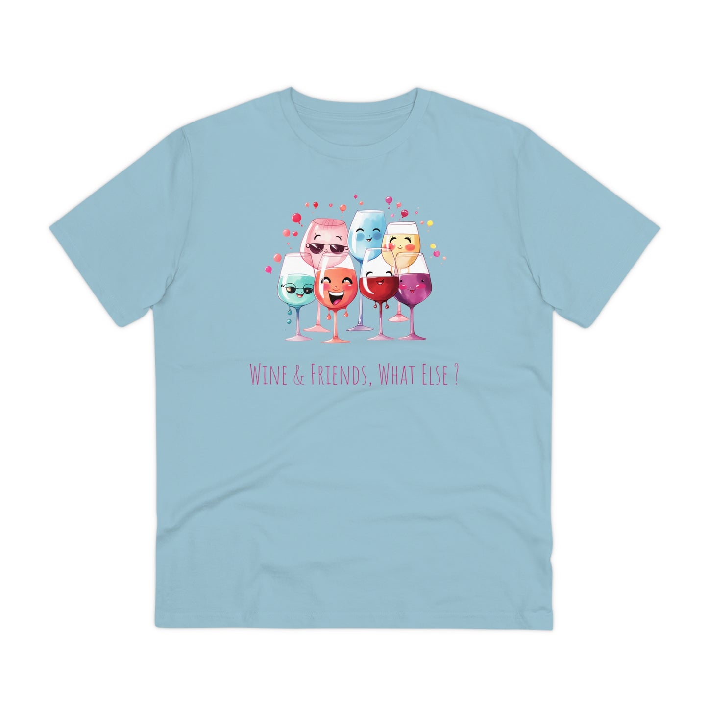 Eco-Friendly 'Wine & Friends' T-Shirt - Kawaii Wine Glasses, Unisex